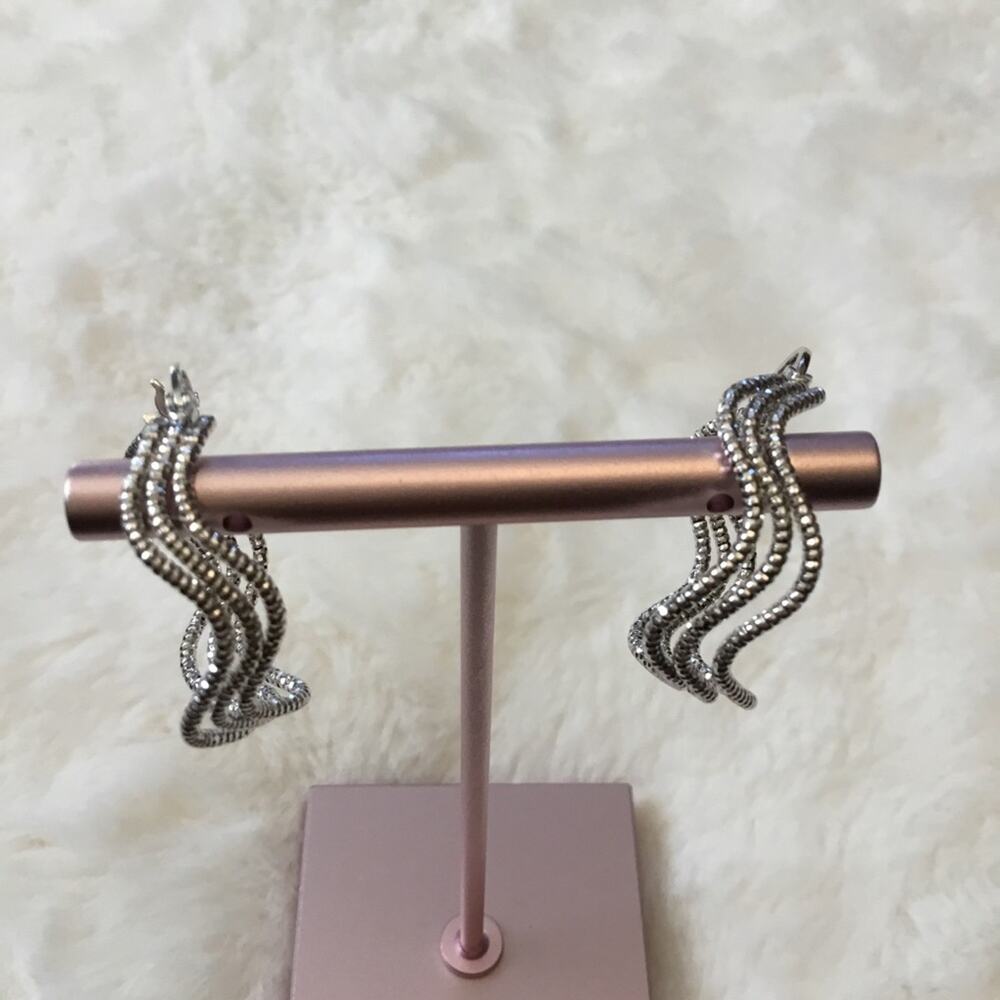 Silver Trio-Wave Crystals Earrings